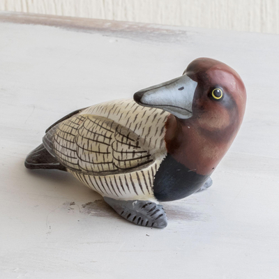 Ceramic figurine, 'Canvasback Duck' - Guatemala Handcrafted Ceramic Canvasback Duck Figurine