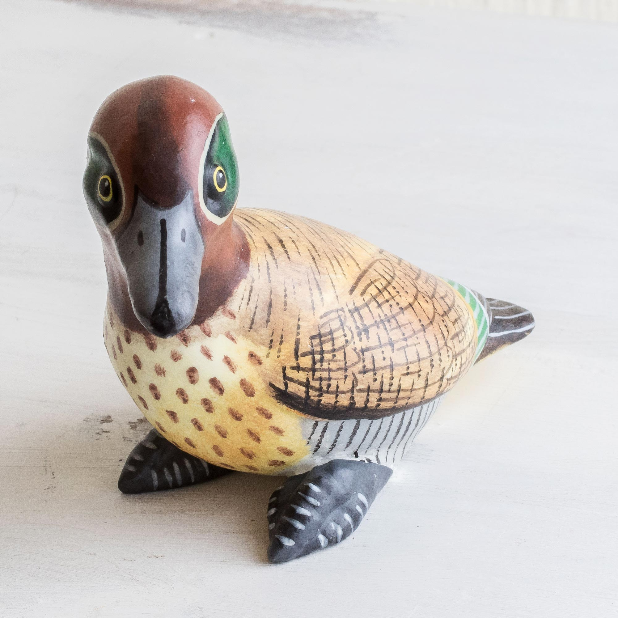 Handpainted Mini Ceramic Duck Flower Pot from Guatemala