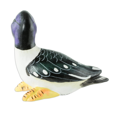 Ceramic figurine, 'Barrow's Goldeneye Duck' - Guatemala Handcrafted Ceramic Bufflehead Duck Figurine