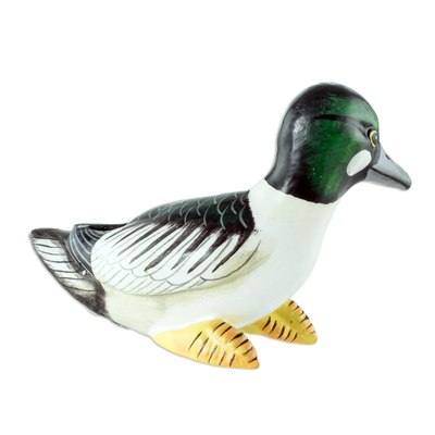 Ceramic figurine, 'Common Goldeneye Duck' - Guatemala Handcrafted Ceramic Common Goldeneye Duck Figurine