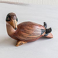 Ceramic figurine, 'American Black Duck' - Guatemala Handcrafted Ceramic American Black Duck Figurine