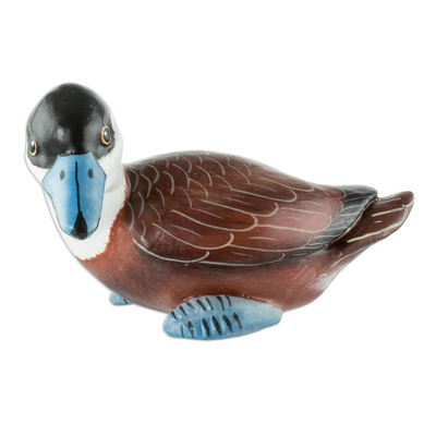 Keramikfigur, 'Rudy Duck' - Guatemala Handgefertigte Keramikfigur von Ruddy Duck
