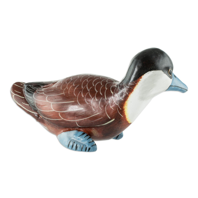 Keramikfigur, 'Rudy Duck' - Handgefertigte Keramik-Rudy Duck-Figur aus Guatemala