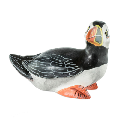 Keramik-Figur, 'Papageientaucher' - guatemala handgefertigte keramik atlantik papageientaucher figur
