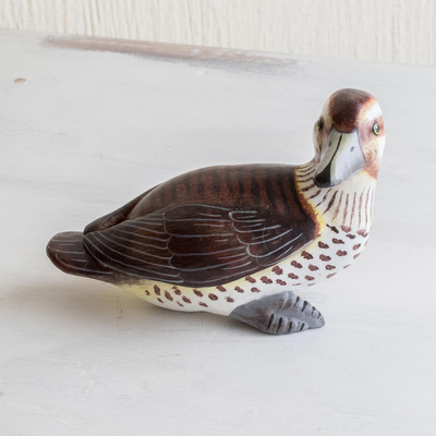 Ceramic figurine, 'Masked Duck' - Guatemala Handcrafted Ceramic Masked Duck Figurine