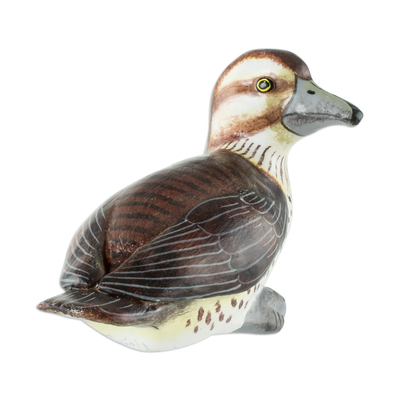 Ceramic figurine, 'Masked Duck' - Guatemala Handcrafted Ceramic Masked Duck Figurine