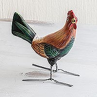 Ceramic figurine, 'Domestic Rooster' - Guatemala Handcrafted Ceramic Domesticated Rooster Figurine