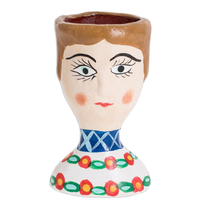 Kleiner Keramik-Übertopf, „Sara“ – kleiner handbemalter Übertopf