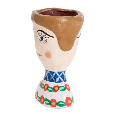 Kleiner Keramik-Übertopf, „Sara“ – kleiner handbemalter Übertopf
