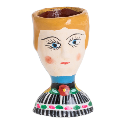 Kleiner Keramik-Übertopf „Elena“ – handgefertigter Übertopf mit Frauengesicht