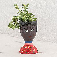 Small ceramic planter, 'Juana' - Unique Small Lady's Head Planter