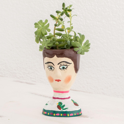 Mini jardinera de cerámica, 'Alma' - Maceta única pintada a mano