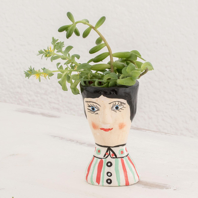 Mini jardinera de cerámica - Mini jardinera de cerámica hecha a mano con cara