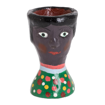 Mini-Keramik-Pflanzgefäß, „Carolina“ – Lustiger handbemalter Mini-Keramik-Pflanztopf