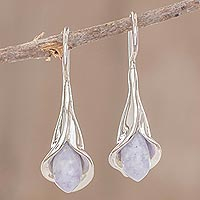 Jade drop earrings, 'Lilac Calla Lilies' - Silver and Lilac Jade Floral Drop Earrings from Guatemala