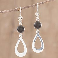 Jade dangle earrings, 'Ancestral Beauty in Black' - Black Jade Sterling Silver Dangle Earrings from Guatemala
