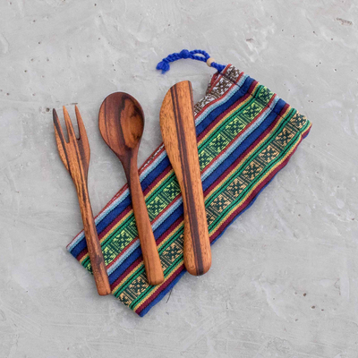Wood flatware set, 'Dining Out' (3 pieces) - Hand Crafted Wood Utensil Set (3 Pieces)