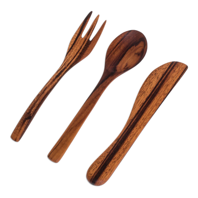 Juego de cubiertos de madera, (3 piezas) - Juego de utensilios de madera hechos a mano (3 piezas)