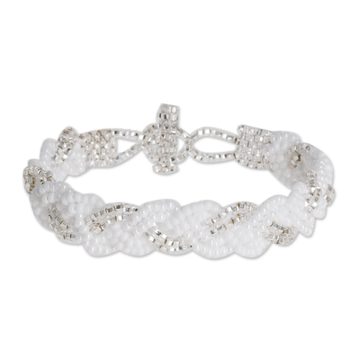 Braided White and Clear Bead Bracelet