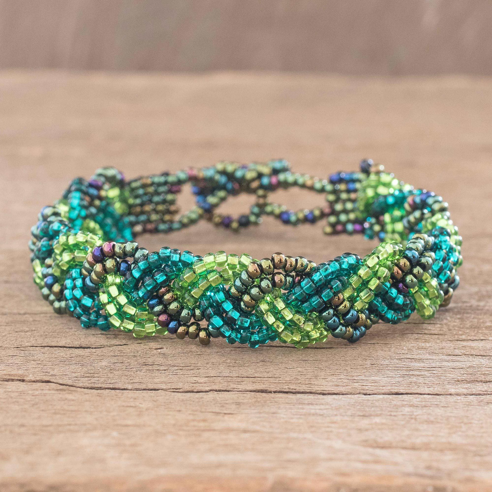 Green Bead Braided Bracelet Braided Green NOVICA