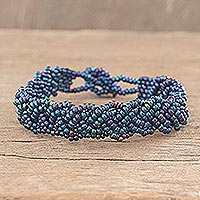 Featured review for Beaded wristband bracelet, Braided Peacock