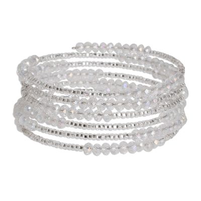 Glass beaded wrap bracelet, 'Moon Shine' - Clear Czech Glass Bead Wrap Bracelet from Guatemala