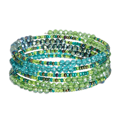 Beaded wrap bracelet, 'Green Ribbon' - Beaded Green Wrap Bracelet