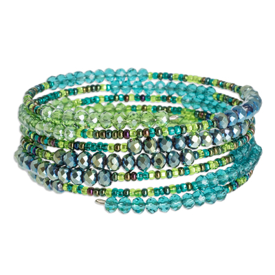 Wickelarmband mit Perlen - Grünes Wickelarmband mit Perlen