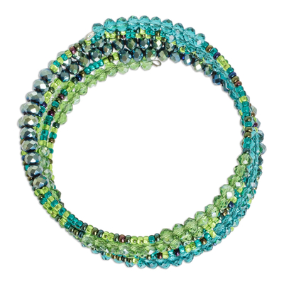 Wickelarmband mit Perlen - Grünes Wickelarmband mit Perlen