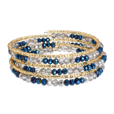 Beaded Wrap Bracelet in Blue and Gold