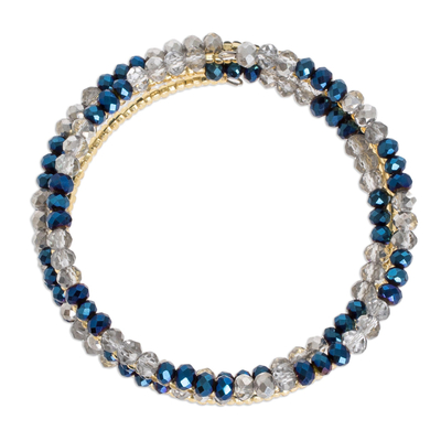 Beaded wrap bracelet, 'Sunlight and Sea' - Beaded Wrap Bracelet in Blue and Gold