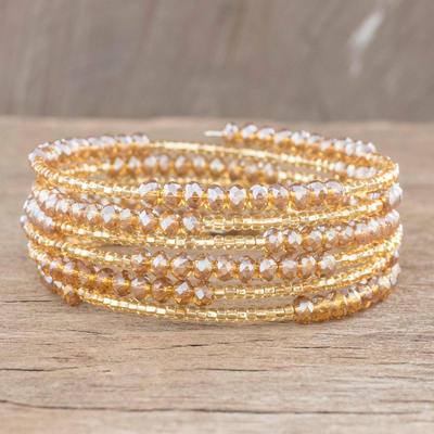 Beaded wrap bracelet, 'Golden Trail' - Golden Glass Beaded Wrap Bracelet
