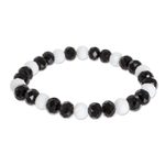 Beaded stretch bracelet, 'Contrast Colors' - Black and White Handcrafted Beaded Bracelet from Guatemala