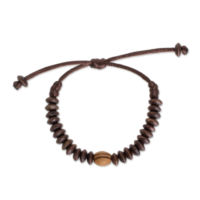 Brown Pinewood Bead Adjustable Bracelet from Guatemala