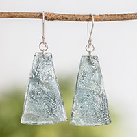 Recycled CD dangle earrings, 'Silver Light' - Recycled CD Dangle Earrings in Grey from Guatemala