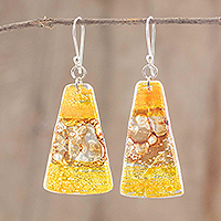 Recycled plastic dangle earrings, 'Gleaming Sunset' - Sterling Silver And Recycled Plastic Earrings From Guatemala