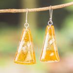 Recycled plastic dangle earrings, 'Gleaming Sunset' - Sterling Silver And Recycled Plastic Earrings From Guatemala