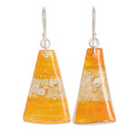 Recycled plastic dangle earrings, 'Gleaming Sunset' - Sterling Silver And Recycled Plastic Earrings From Guatemala