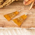 Recycled plastic dangle earrings, 'Gleaming Sunset' - Sterling Silver And Recycled Plastic Earrings From Guatemala