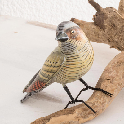 Ceramic figurine, 'Whippoorwill' - Guatemala Handcrafted Ceramic Whippoorwill Bird Figurine