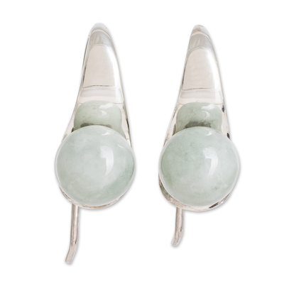 Jade drop earrings, 'Abstract Subtleness' - Hand Crafted Apple Green Jade Drop Earrings from Guatemala