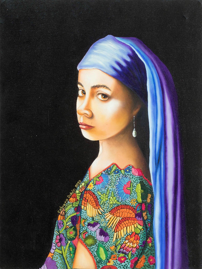 'La niña de Guatemala' (2020) - Pintura de retrato original inspirada en Vermeer
