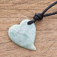 Jade pendant necklace, 'Apple Green Culture of Love ' - Jade Heart Pendant Necklace in Apple Green from Guatemala