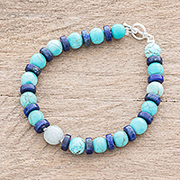 Lapis lazuli and jade beaded bracelet, 'Xocomil' - Lapis Lazuli And Jade Beaded Bracelet from Guatemala
