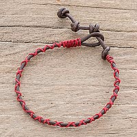 Leather anklet, 'Adrenaline Rush' - Waxed String And Leather Macrame Anklet from Guatemala