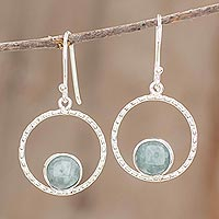 Jade dangle earrings, 'Full Moon in Apple Green' - Sterling Silver and Apple Green Jade Earrings from Guatemala