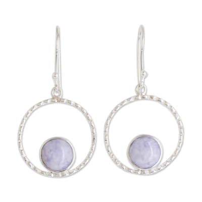 Jade dangle earrings, 'Full Moon in Lilac' - Sterling Silver and Lilac Jade Earrings from Guatemala