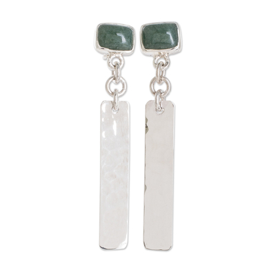 Jade dangle earrings, 'Geometric Attraction' - Geometric Green Jade Dangle Earrings from Guatemala