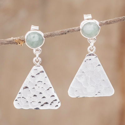 Sterling silver and jade dangle earrings, 'Mountains in Jade' - Silver and Apple Green Jade Dangle Earrings from Guatemala