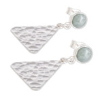 Sterling silver and jade dangle earrings, 'Mountains in Jade' - Silver and Apple Green Jade Dangle Earrings from Guatemala